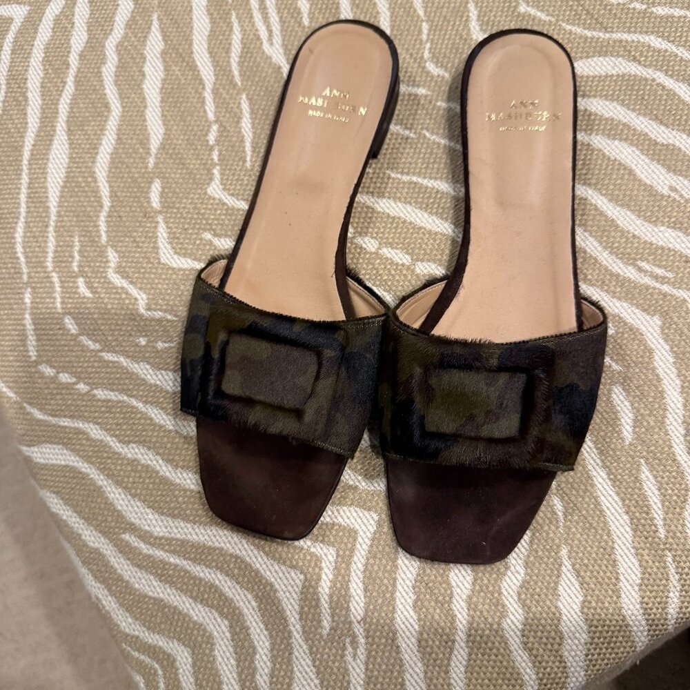 Ann Mashburn Animal hair subtle camo colored sandals